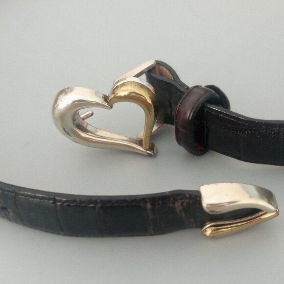 Talbots Genuine Leather Belt Size L Two Toned Heart Hardware - Picture 1 of 5